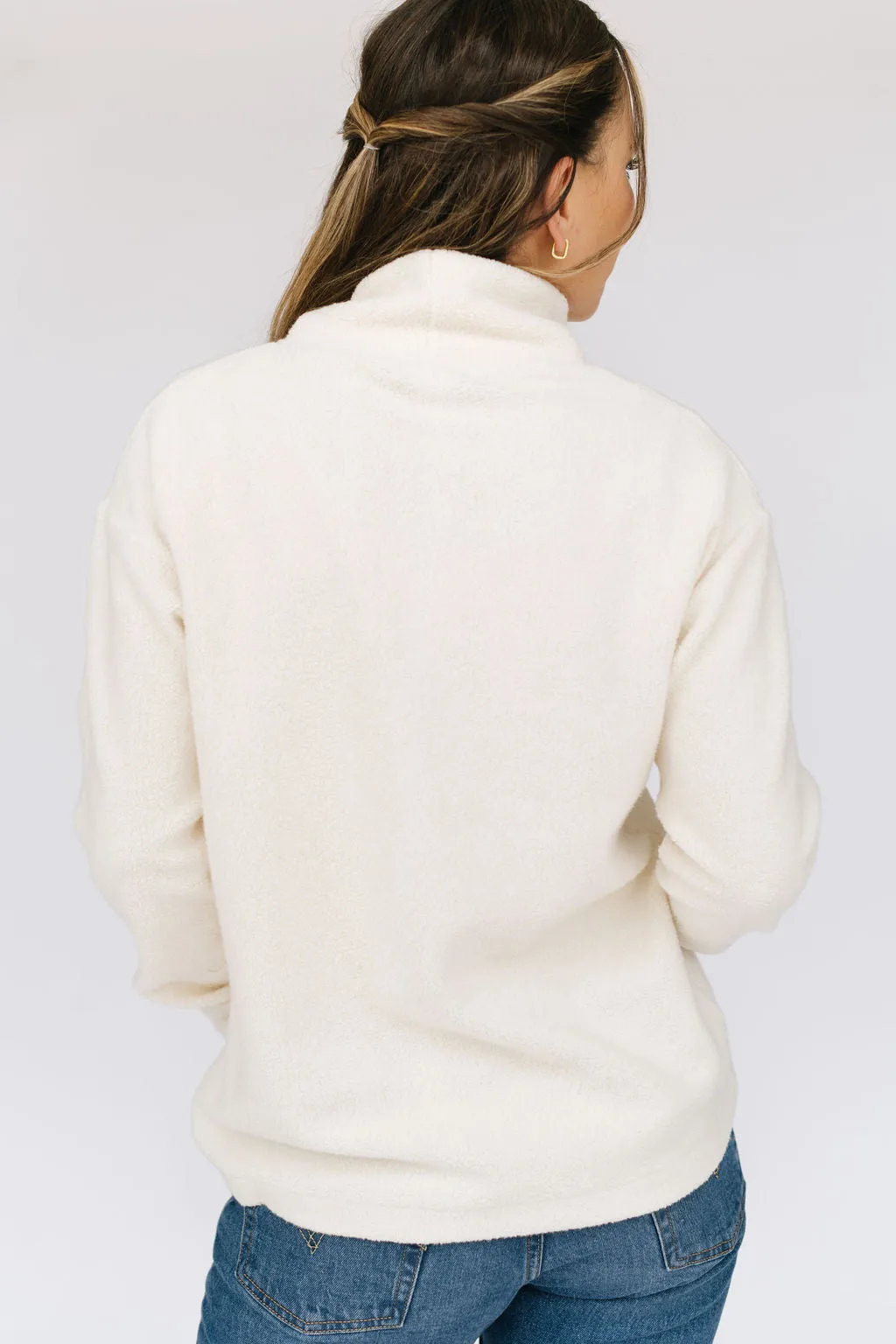 Women's Funnel Neck Sweatshirt in Cream Sherpa