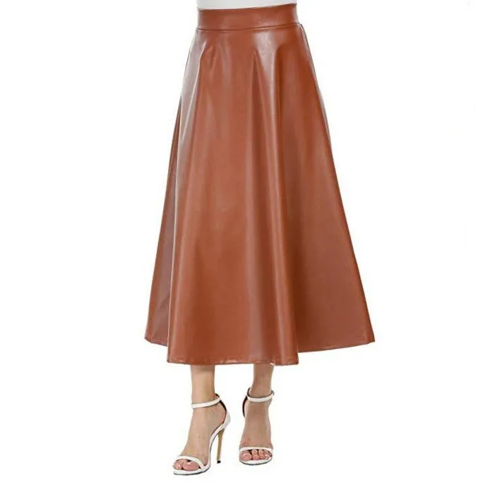 Women's Long PU Leather Skirt