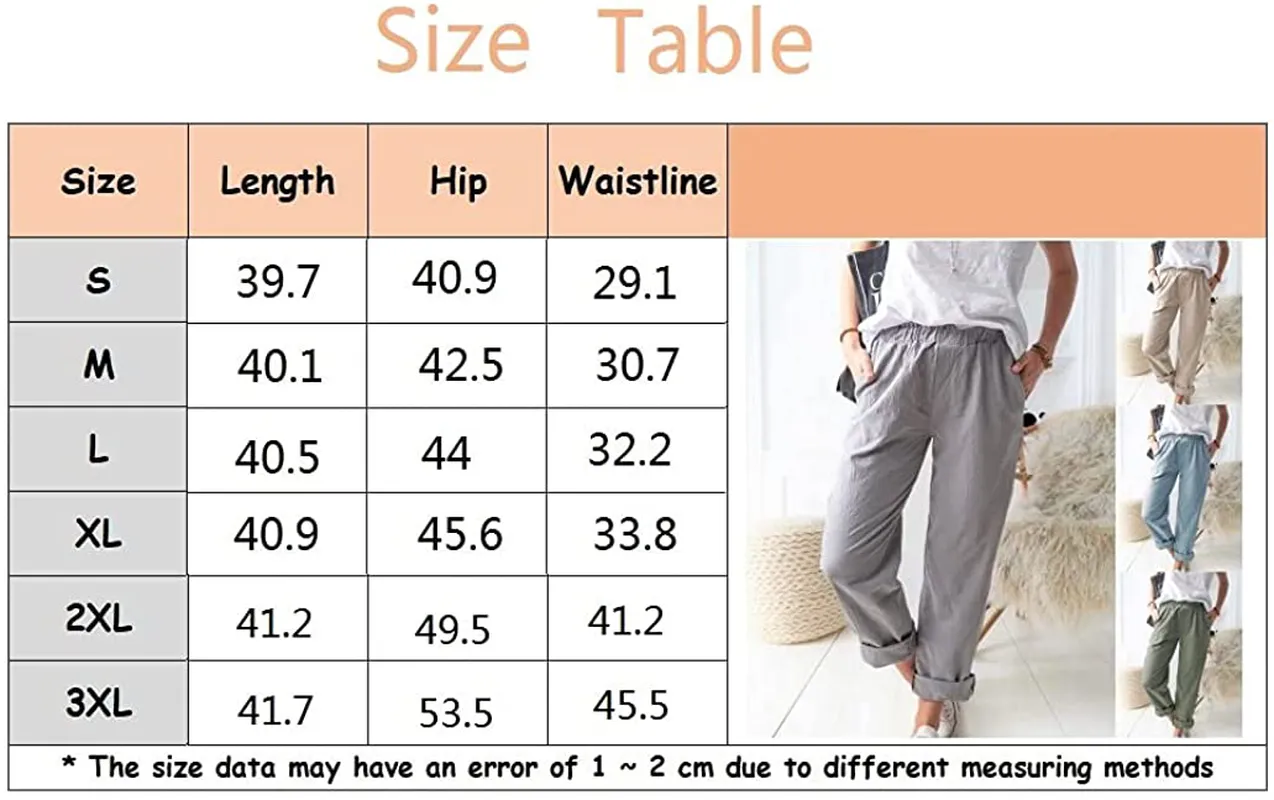 Women's Straight Pants Elastic Waist Casual Trousers Pants with Pockets