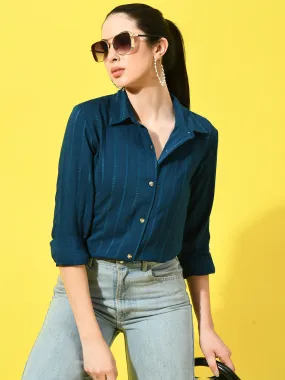 Women's Vertical Striped Blue Shirt