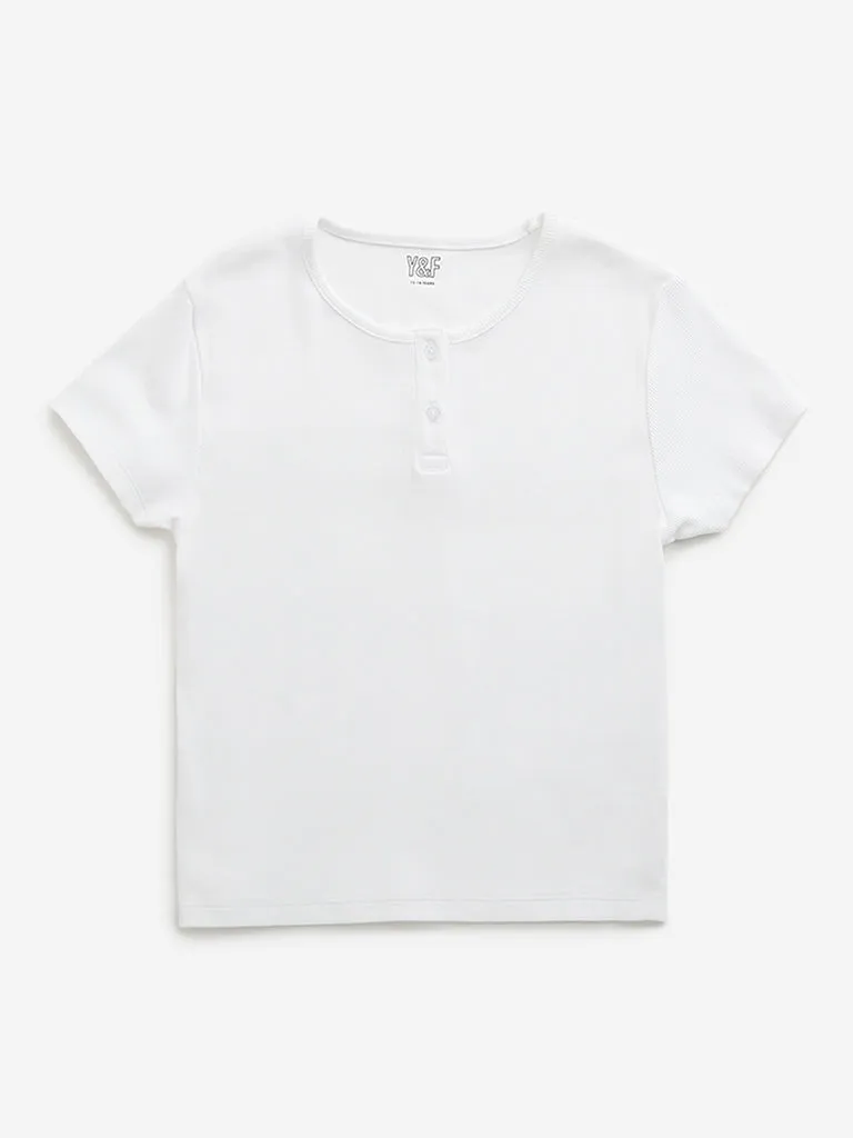 Y&F Kids White Ribbed T-Shirt