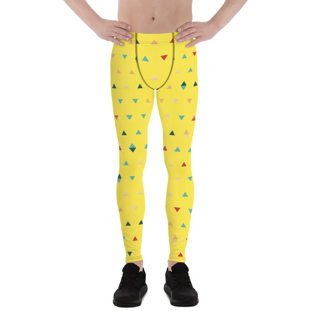 Yellow Birthday Boy Meggings, Triangular Geometric Men's Leggings-Made in USA/EU