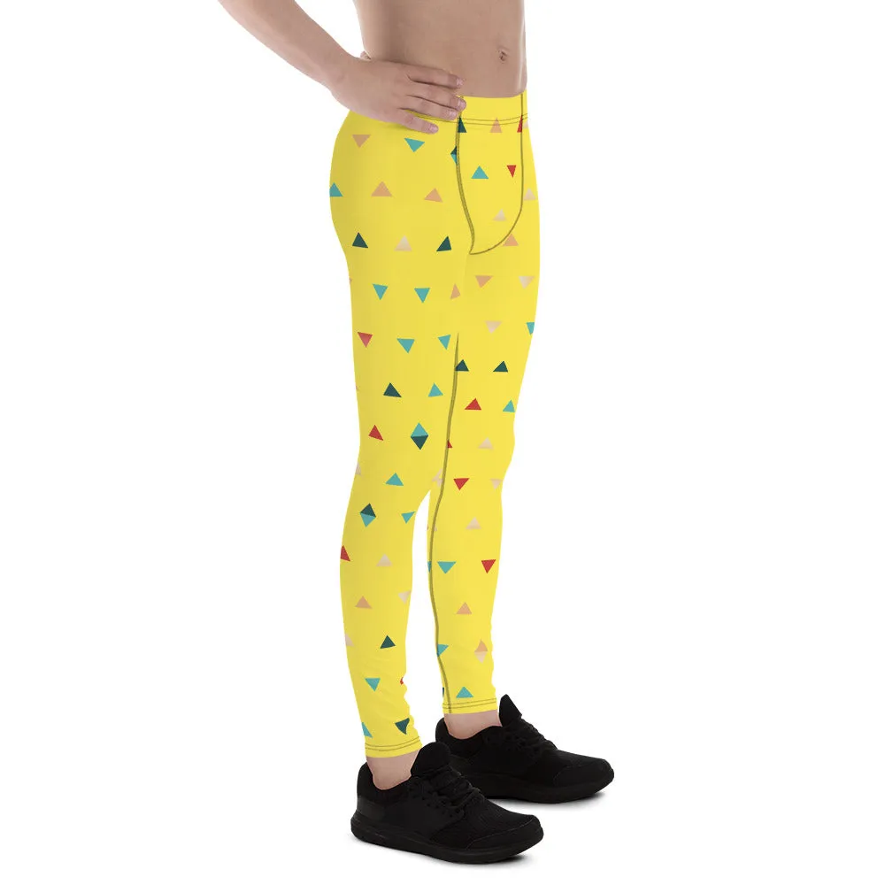 Yellow Birthday Boy Meggings, Triangular Geometric Men's Leggings-Made in USA/EU