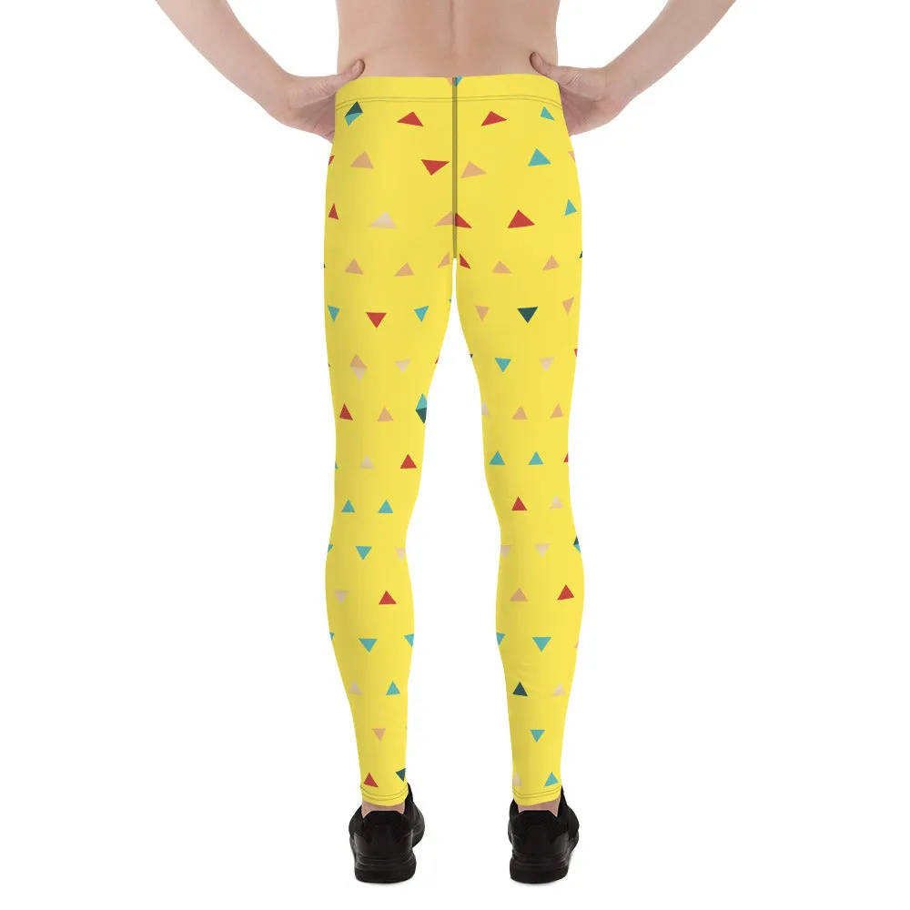 Yellow Birthday Boy Meggings, Triangular Geometric Men's Leggings-Made in USA/EU