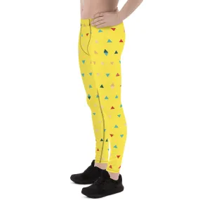 Yellow Birthday Boy Meggings, Triangular Geometric Men's Leggings-Made in USA/EU