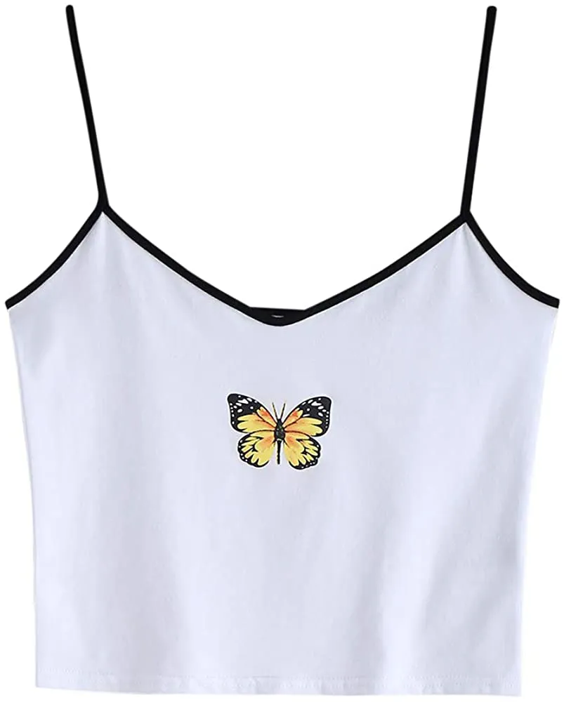 ZAFUL Women's Butterfly Graphic Tank Top Sleeveless Stretch Casual Basic Camisole